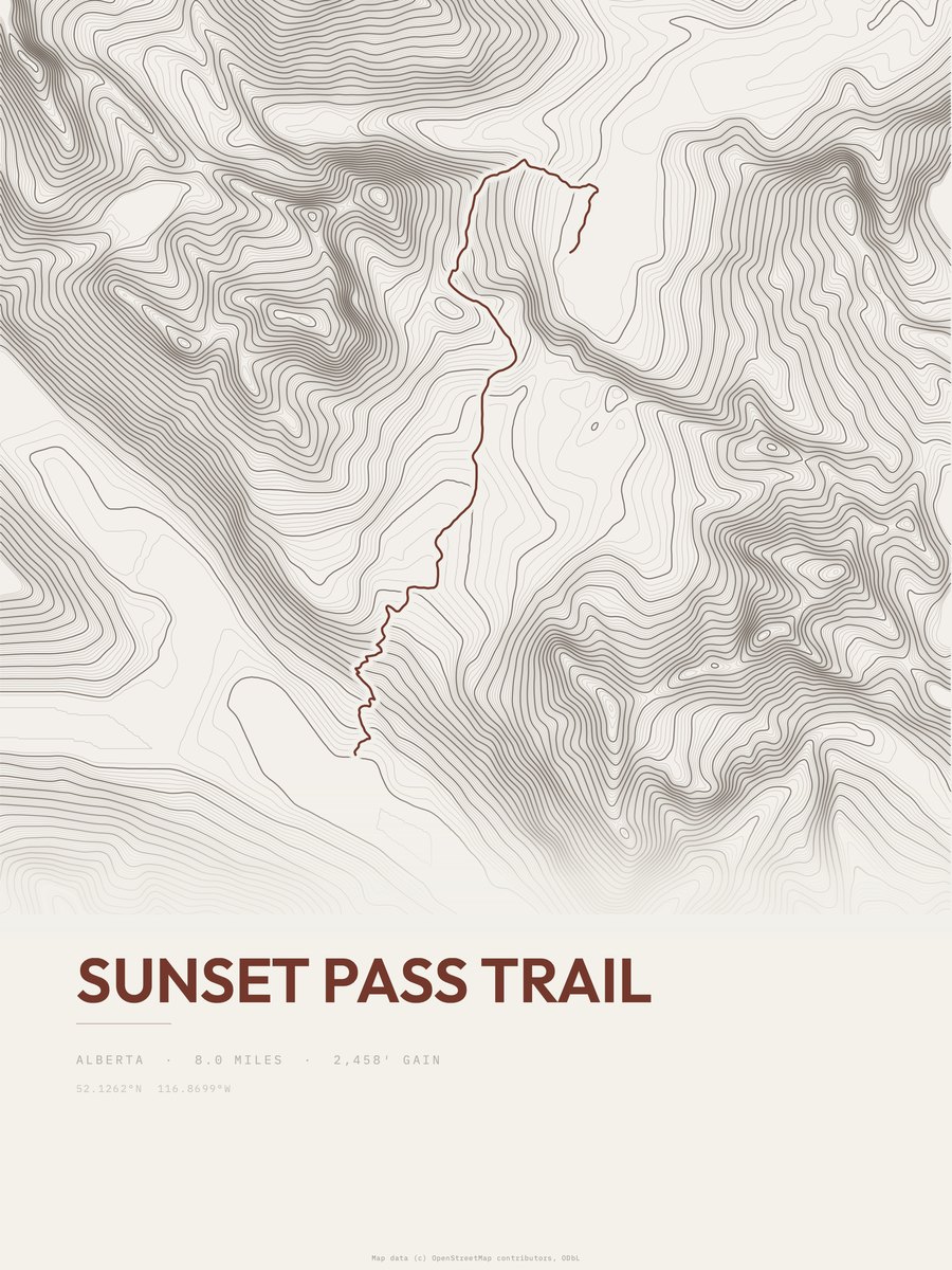 Sunset Pass Trail Topographic print