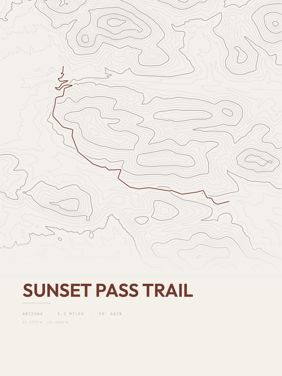 Sunset Pass Trail topographic trail print