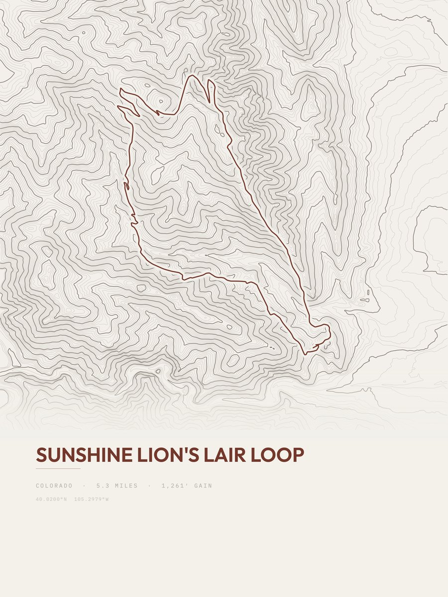 Sunshine Lion's Lair Loop topographic trail print