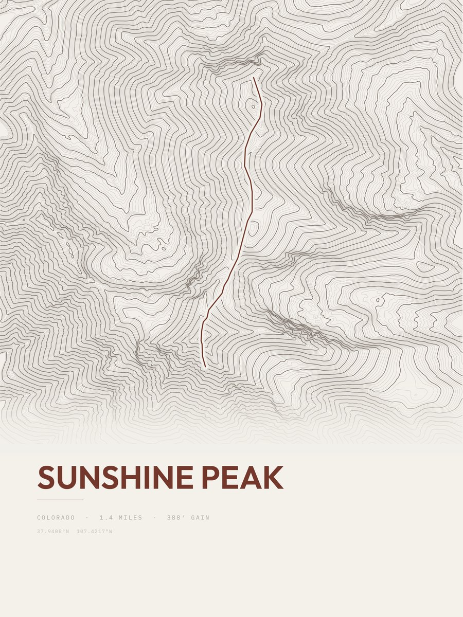 Sunshine Peak topographic trail print