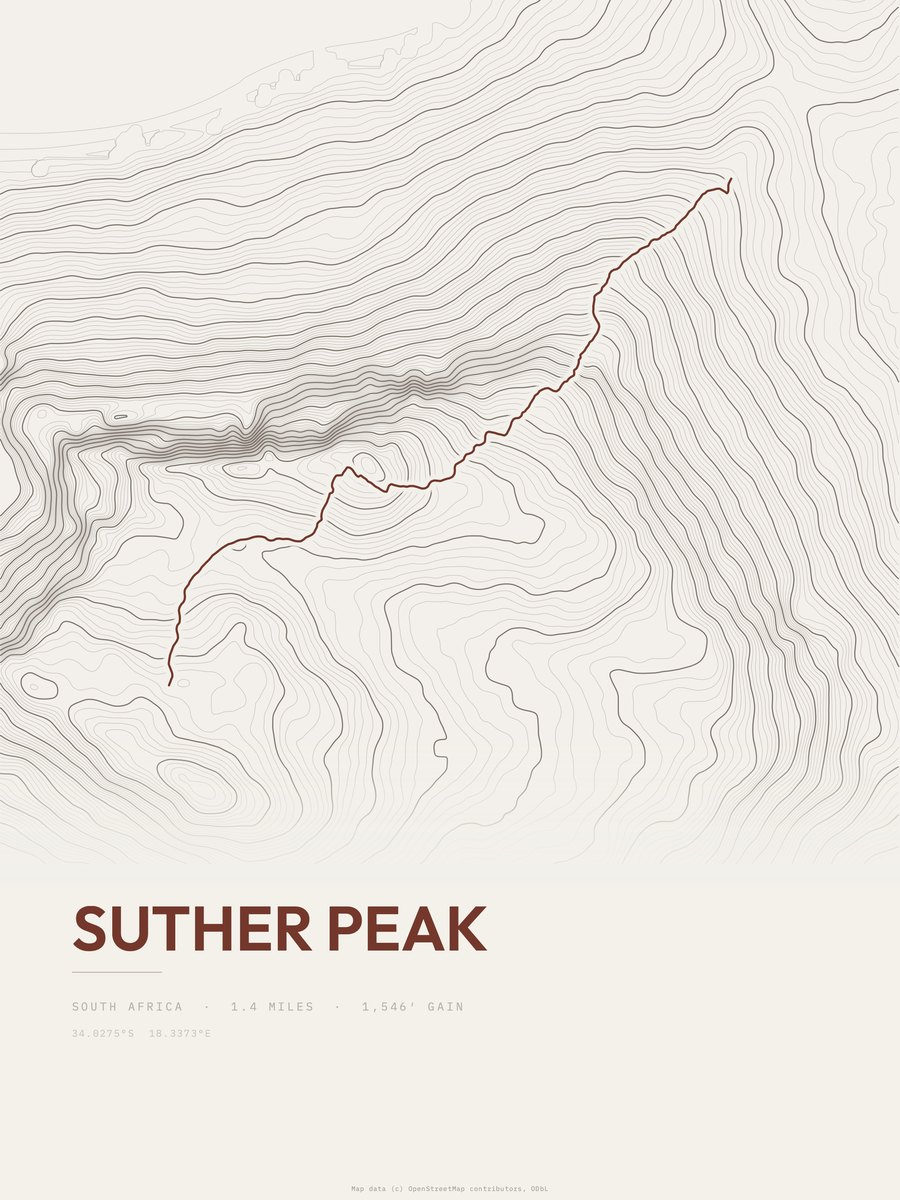 Suther Peak topographic trail print