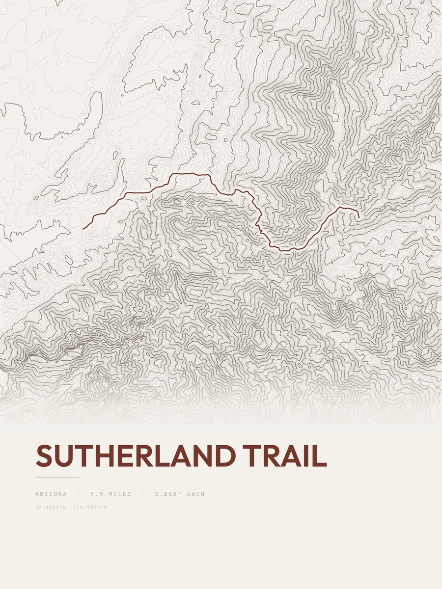 Sutherland Trail topographic trail print