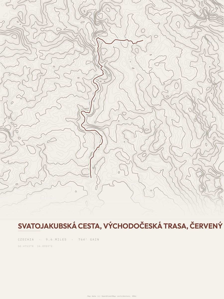 Svatojakubská cesta topographic trail print