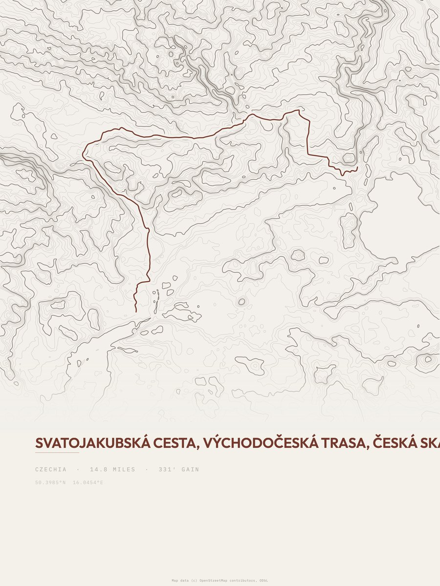 Svatojakubská cesta topographic trail print