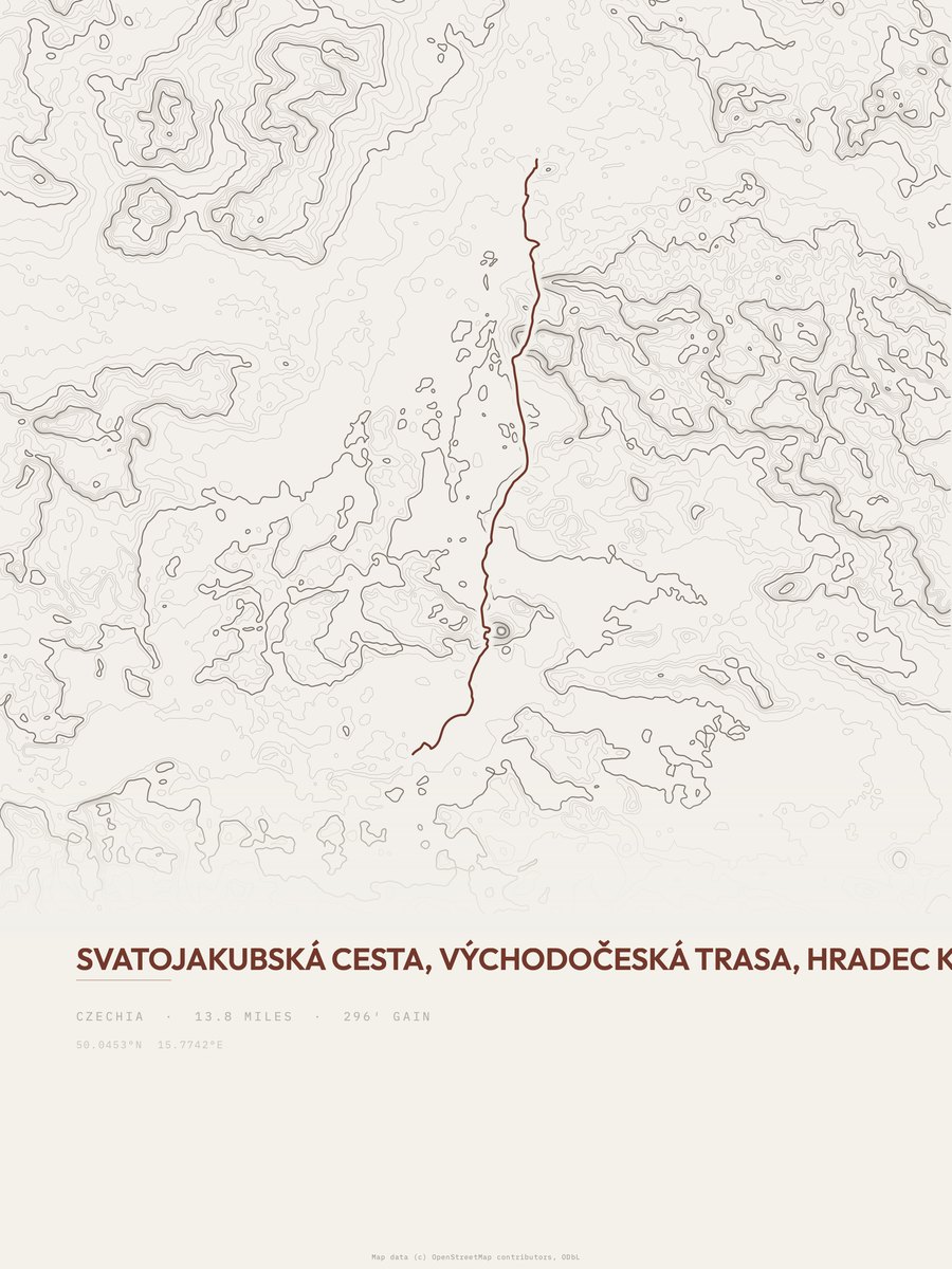 Svatojakubská cesta topographic trail print