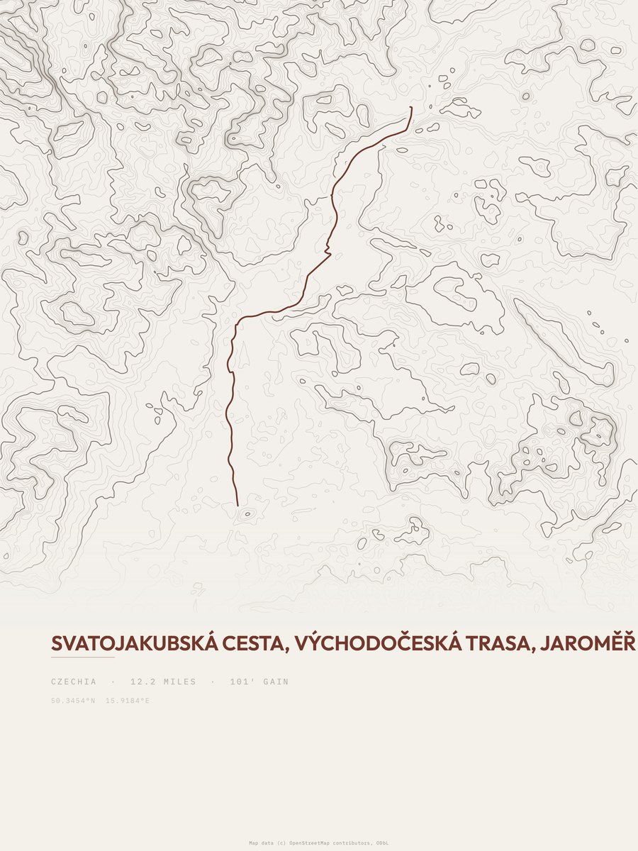 Svatojakubská cesta topographic trail print