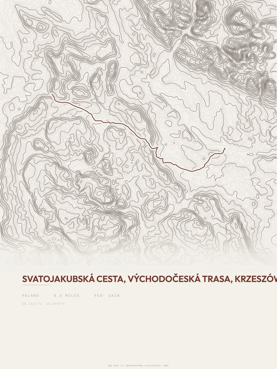 Svatojakubská cesta topographic trail print