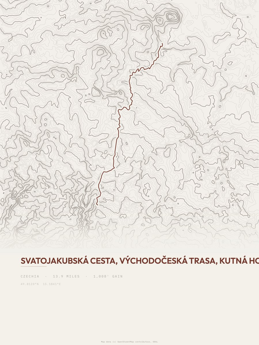 Svatojakubská cesta topographic trail print