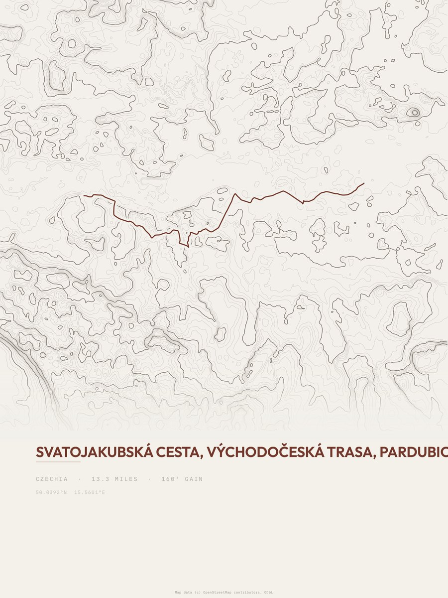 Svatojakubská cesta topographic trail print