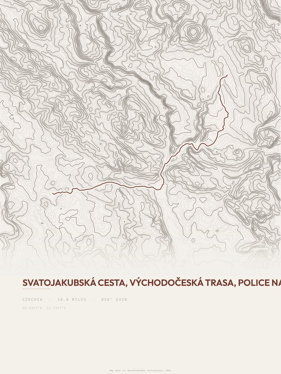 Svatojakubská cesta topographic trail print