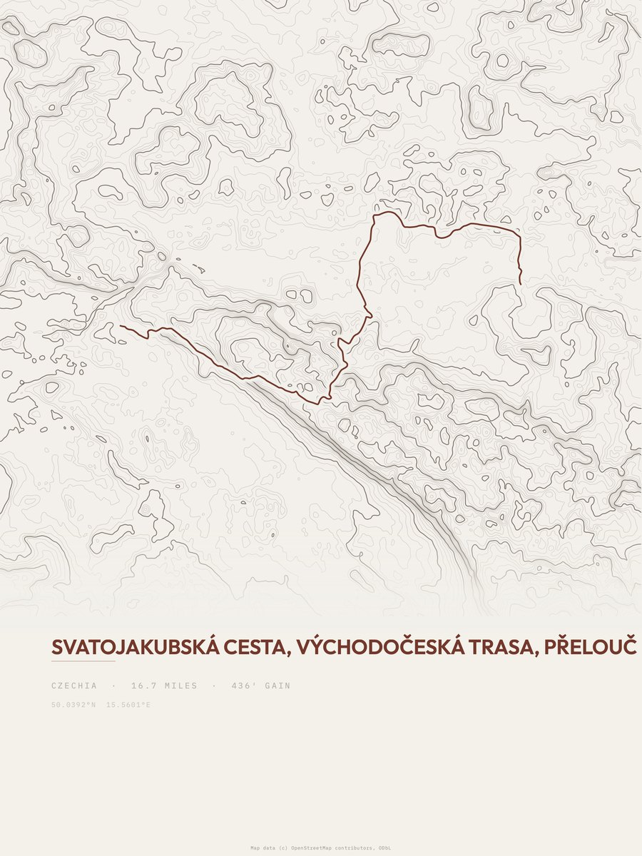 Svatojakubská cesta topographic trail print