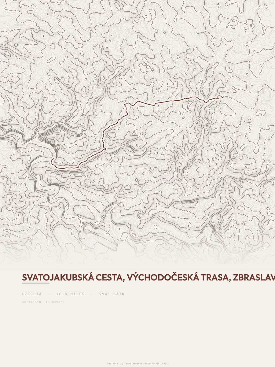 Svatojakubská cesta topographic trail print