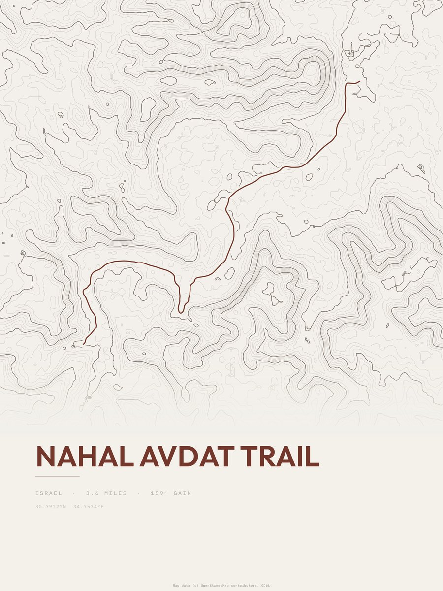 Nahal Avdat Trail topographic trail print