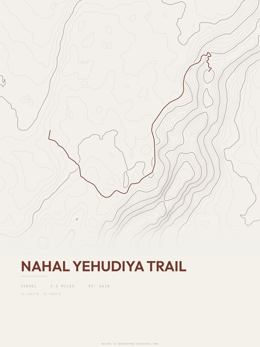 Nahal Yehudiya Trail topographic trail print
