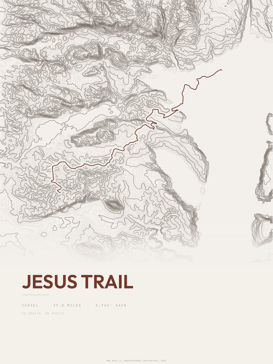 Jesus Trail topographic trail print