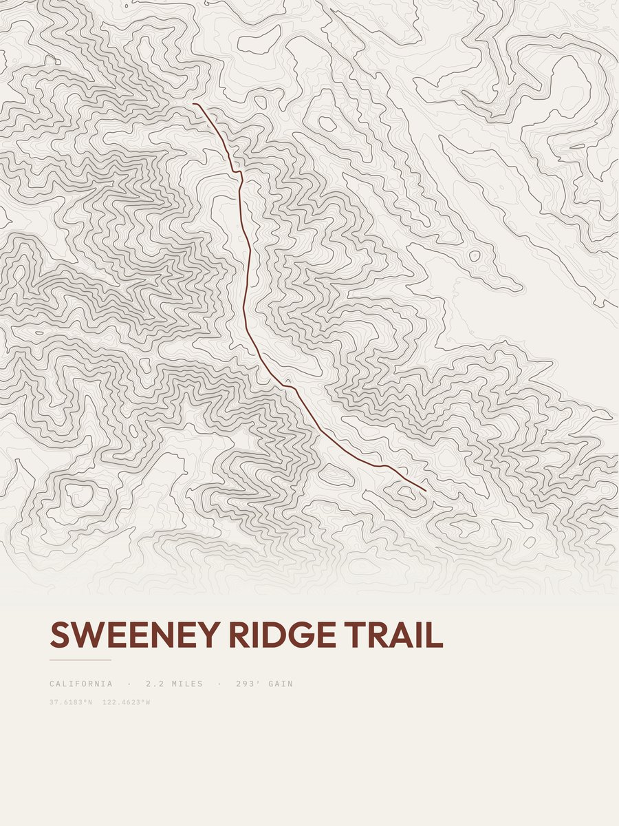 Sweeney Ridge Trail topographic trail print