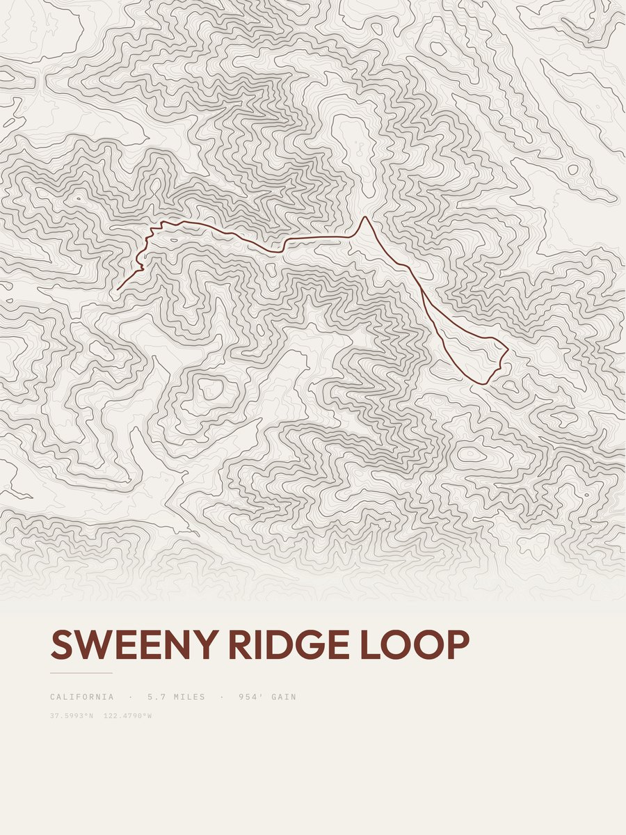 Sweeny Ridge Loop topographic trail print
