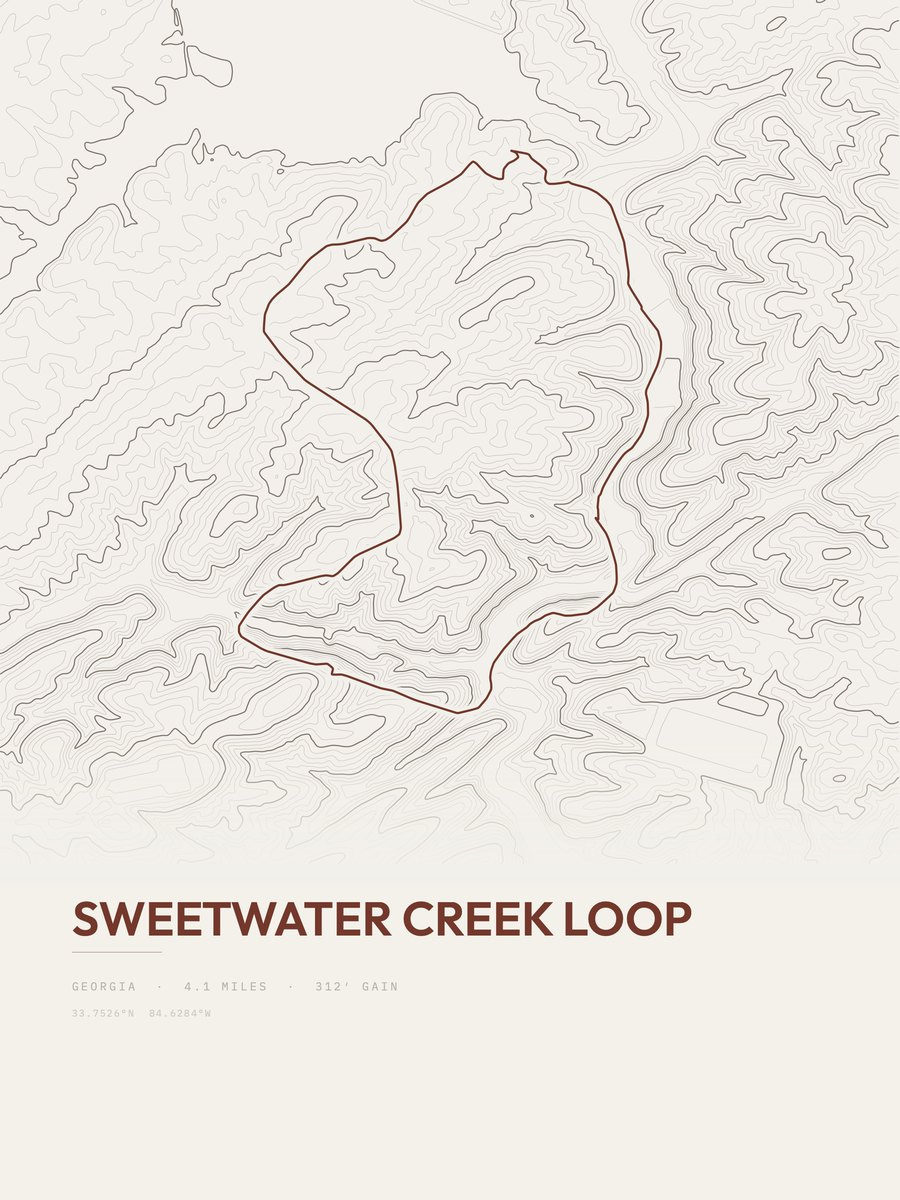 Sweetwater Creek Loop topographic trail print