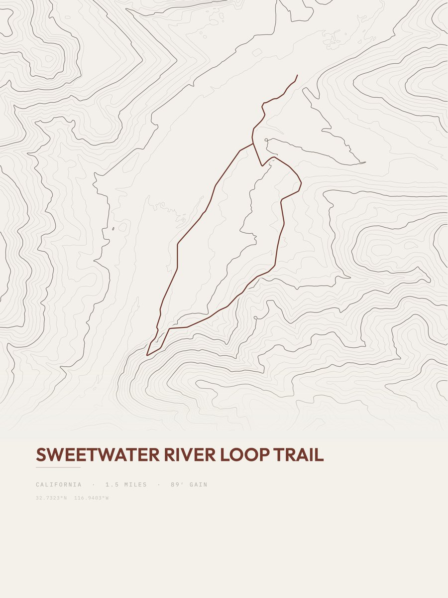 Sweetwater River Loop Trail topographic trail print