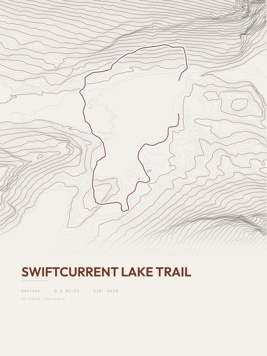 Swiftcurrent Lake Trail topographic trail print