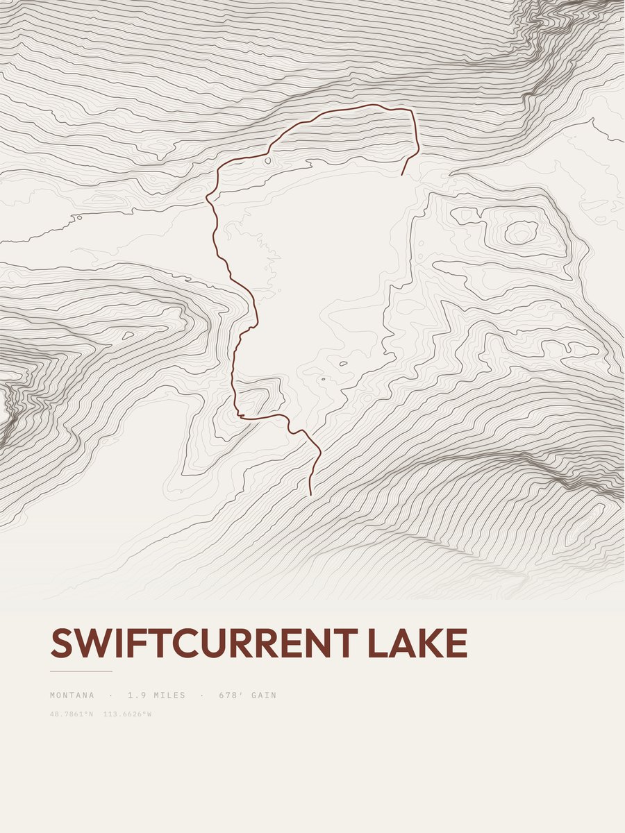 Swiftcurrent Lake Topographic print