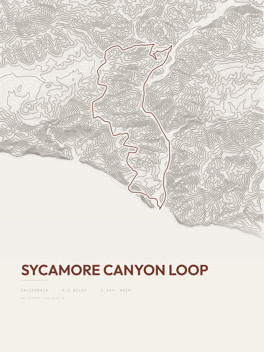 Sycamore Canyon Loop topographic trail print