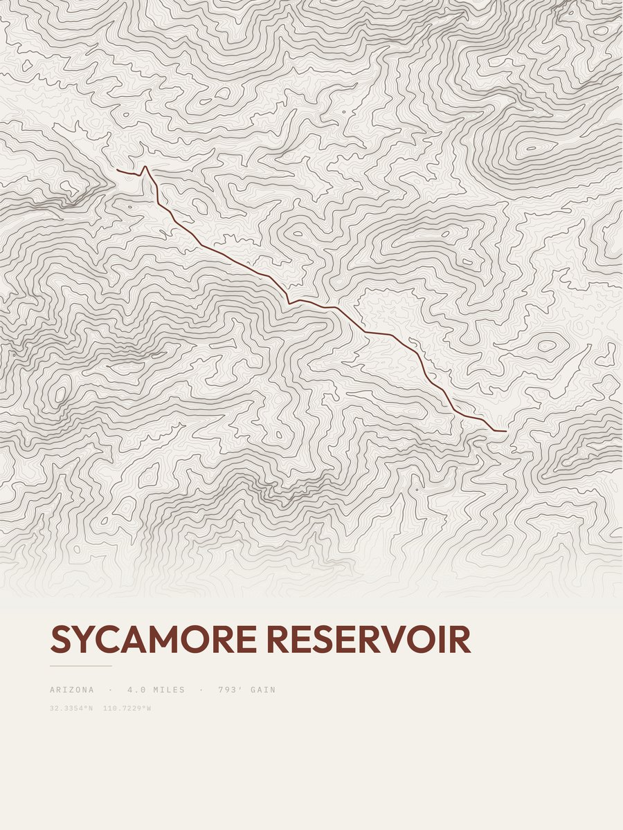 Sycamore Reservoir topographic trail print