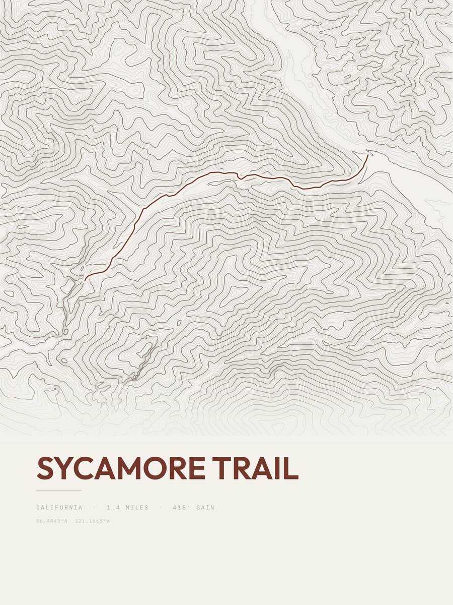 Sycamore Trail topographic trail print