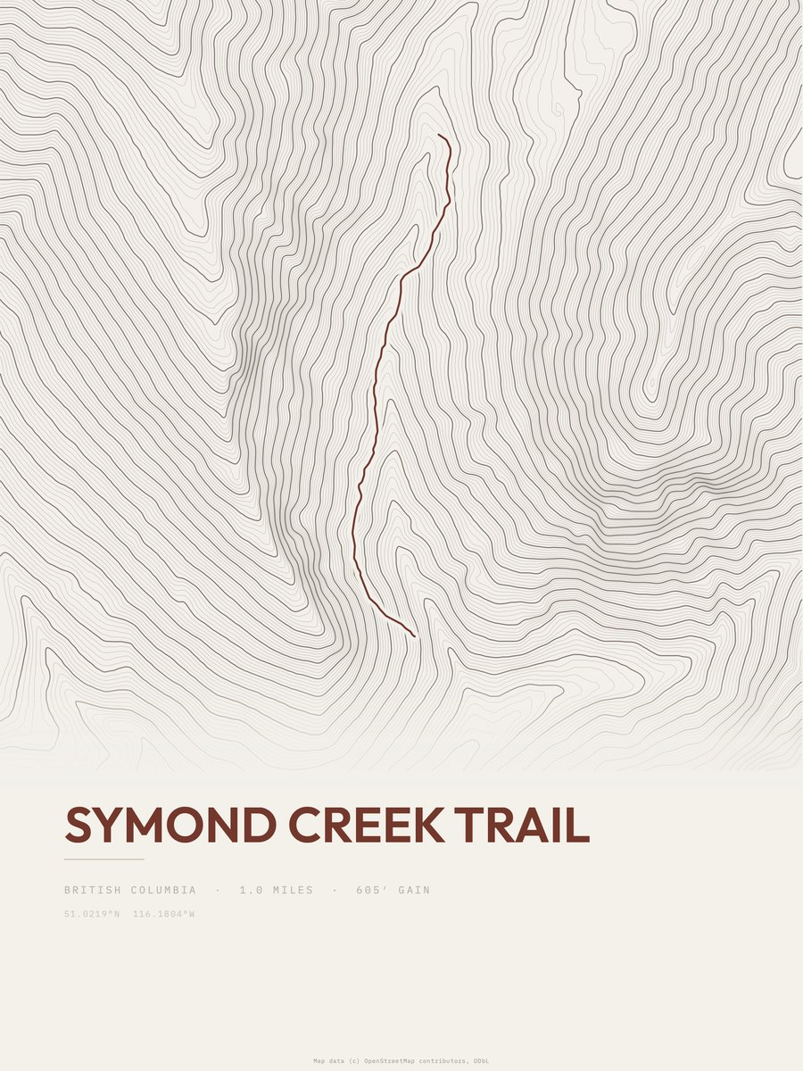 Symond Creek Trail topographic trail print