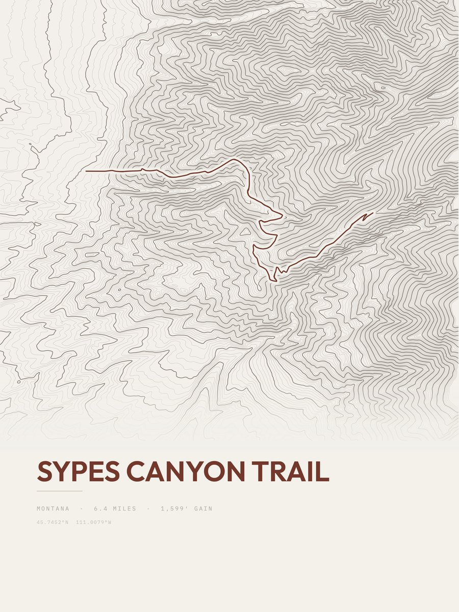 Sypes Canyon Trail topographic trail print