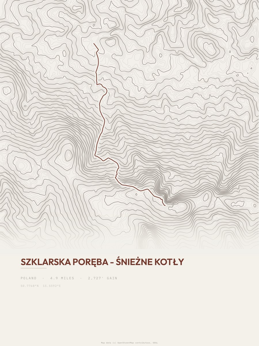 Szklarska Poręba - Śnieżne Kotły topographic trail print