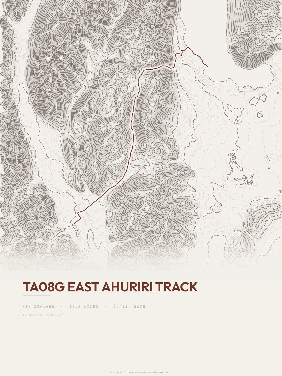 East Ahuriri Track topographic trail print
