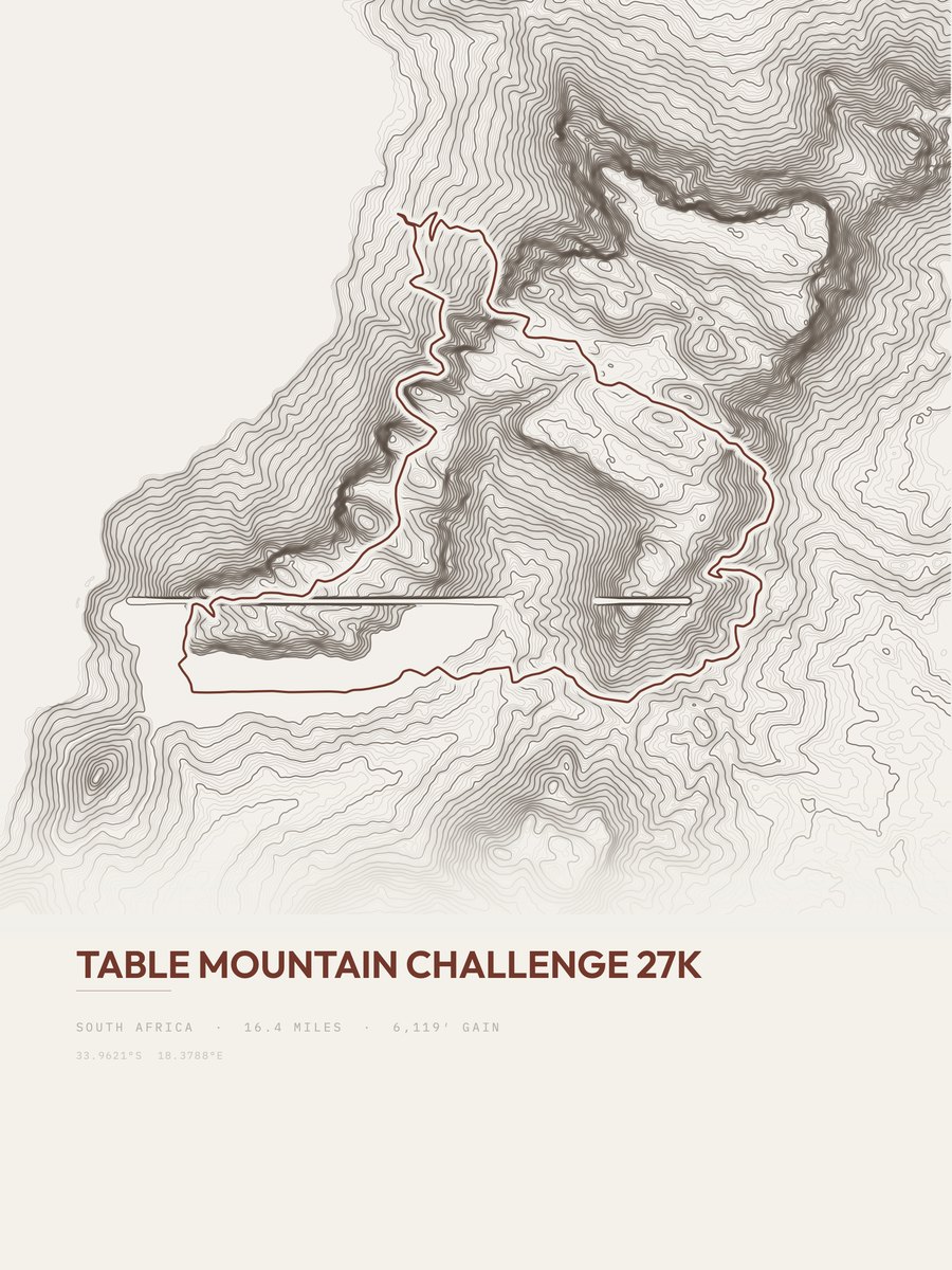 Table Mountain Challenge 27K topographic trail print