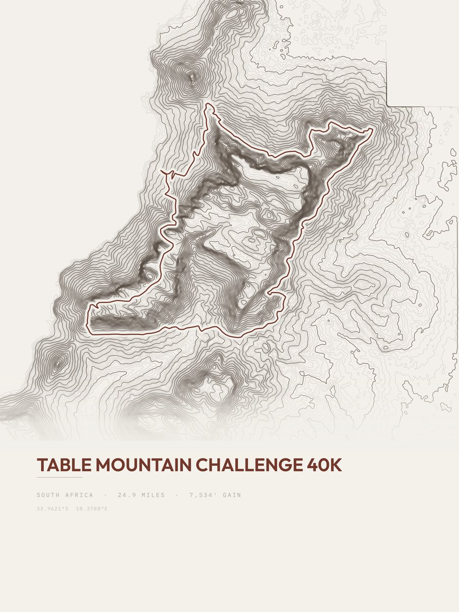 Table Mountain Challenge 40K topographic trail print