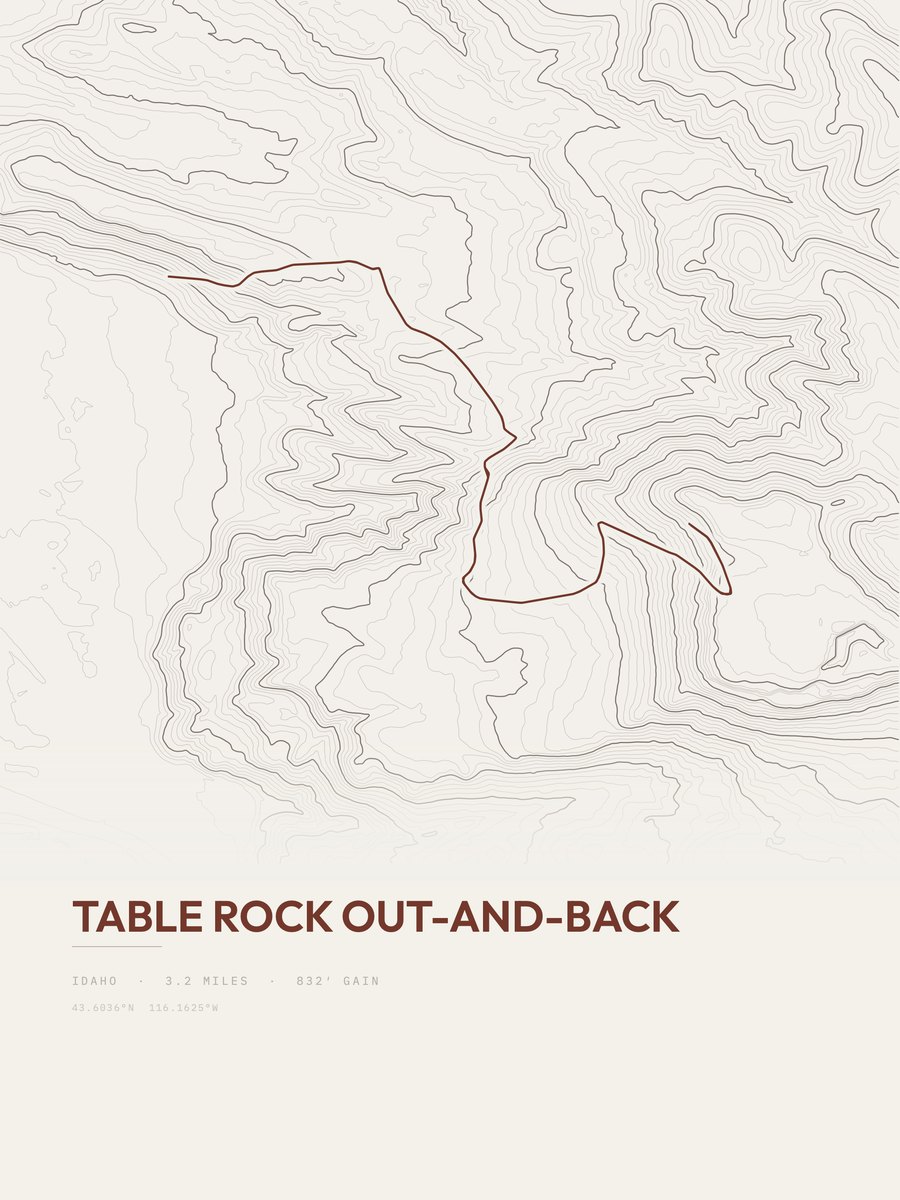 Table Rock topographic trail print