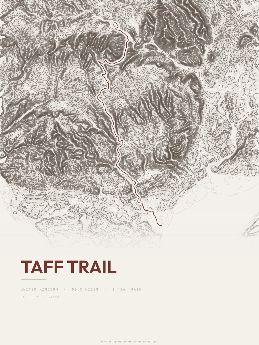 Taff Trail Topographic print