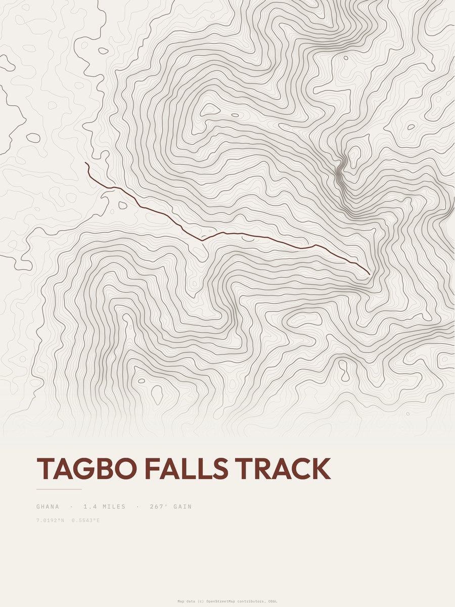 Tagbo Falls Track Topographic print