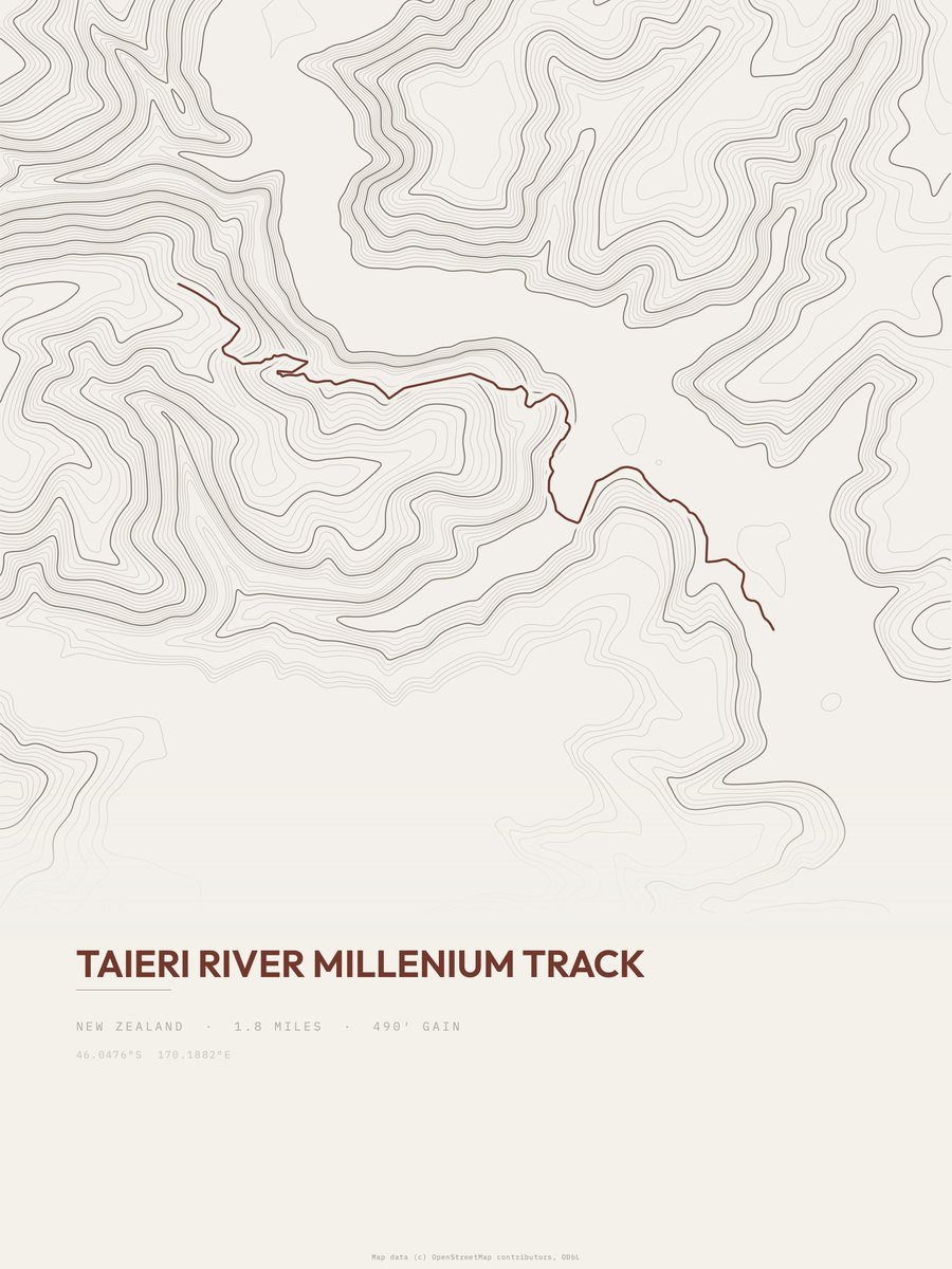 Taieri River Millenium Track topographic trail print