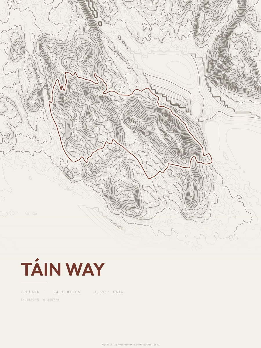 Táin Way topographic trail print