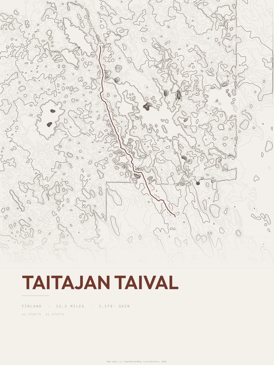 Taitajan taival topographic trail print