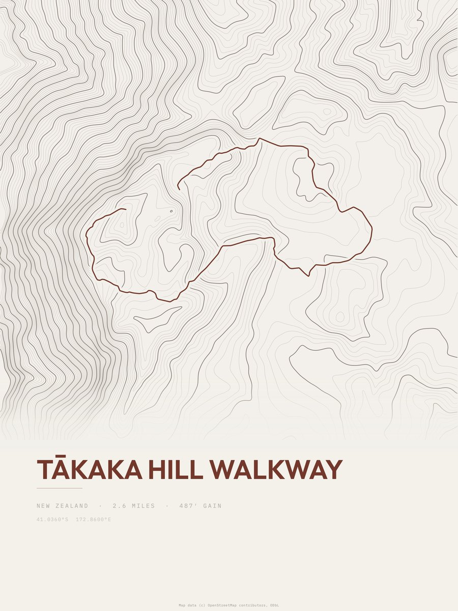 Tākaka Hill Walkway topographic trail print