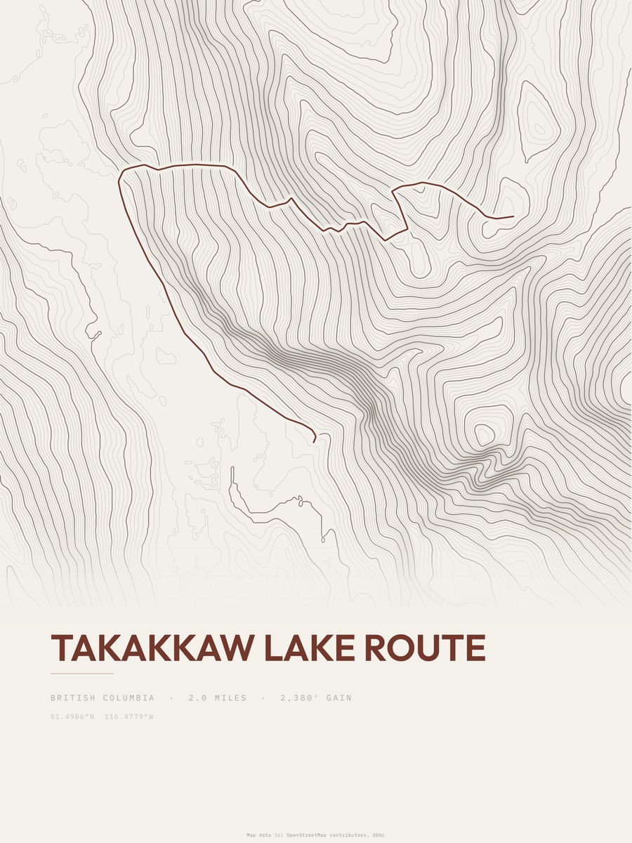 Takakkaw Lake Route Topographic print