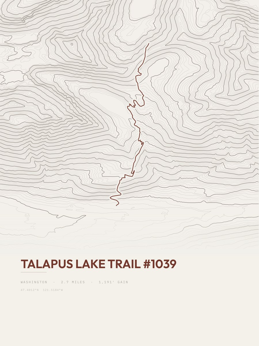 Talapus Lake Trail Topographic print