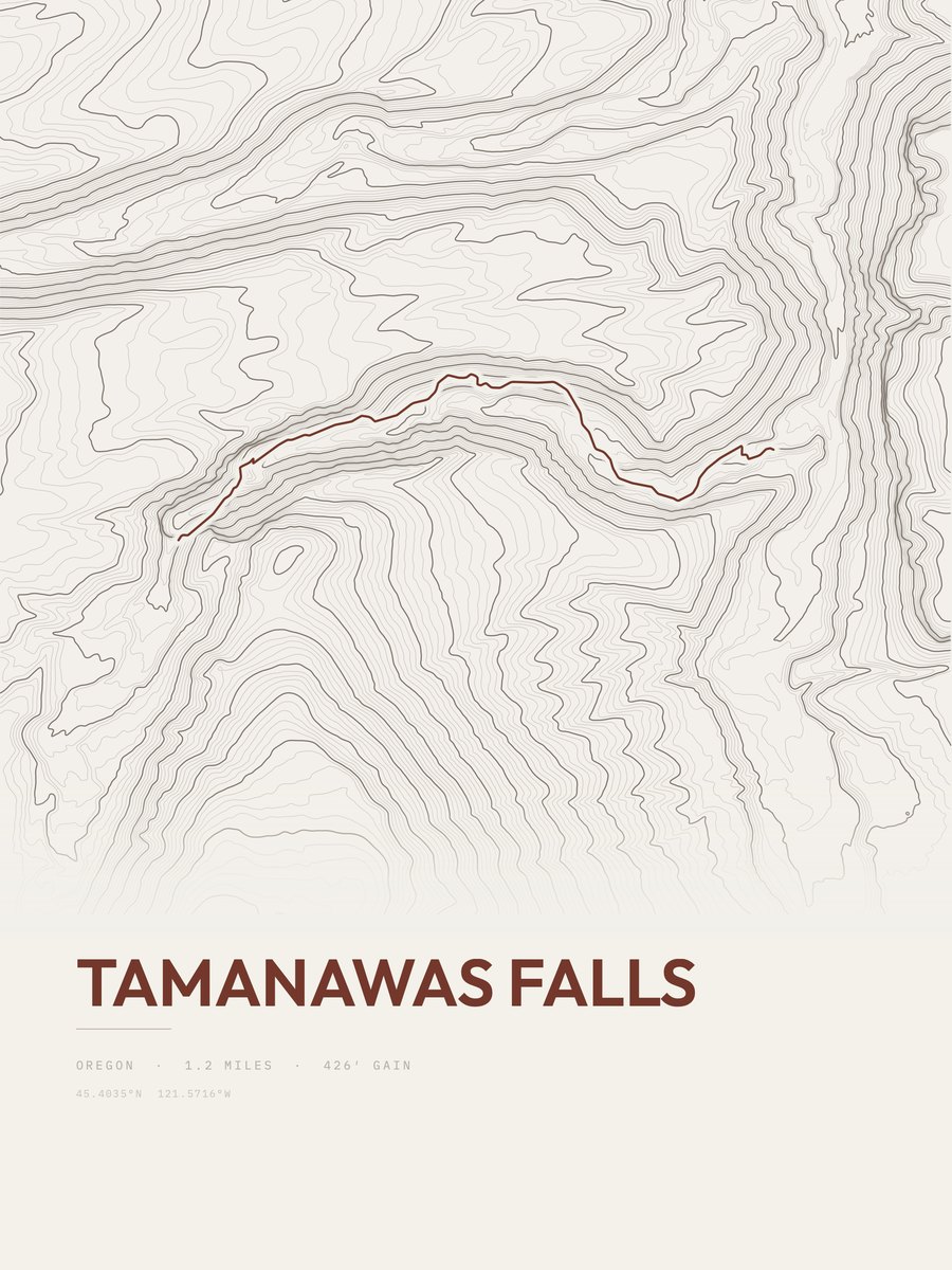 Tamanawas Falls topographic trail print