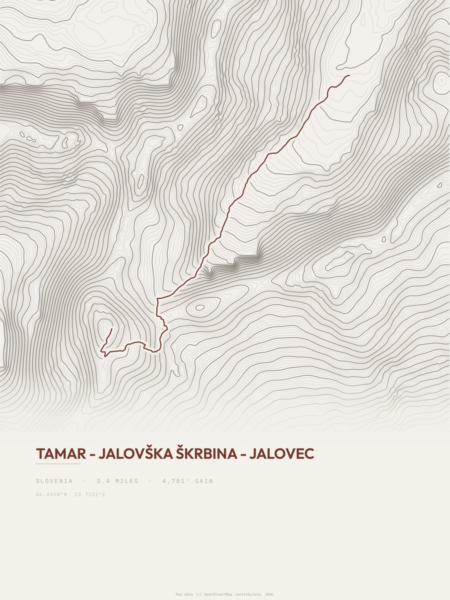 Tamar to Jalovec topographic trail print