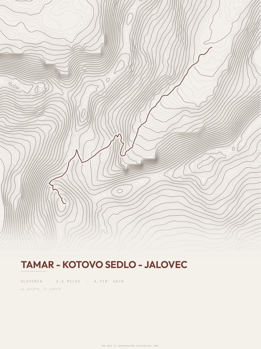 Tamar to Jalovec topographic trail print
