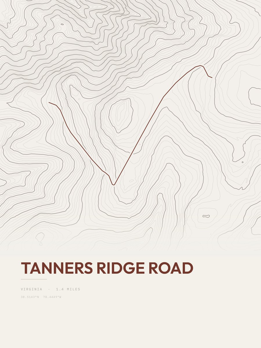 Tanners Ridge Road topographic trail print