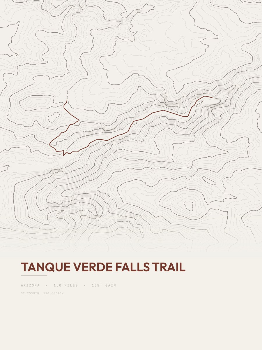 Tanque Verde Falls Trail topographic trail print
