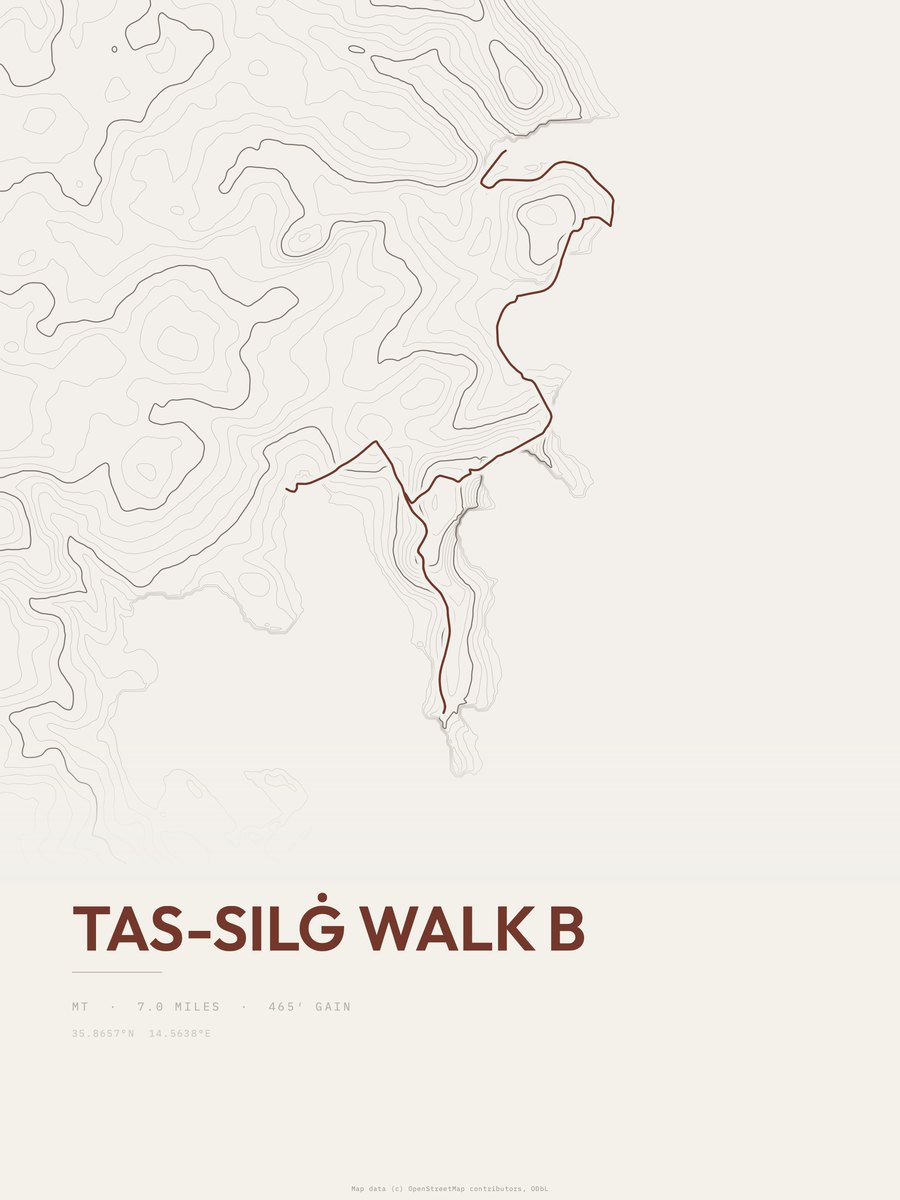 Tas-Silġ Walk B topographic trail print