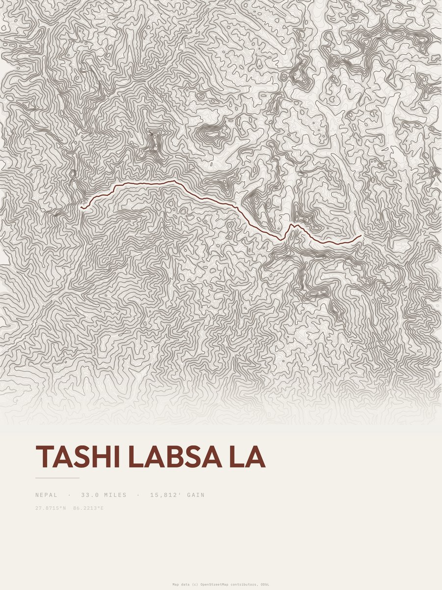Tashi Labsa La topographic trail print